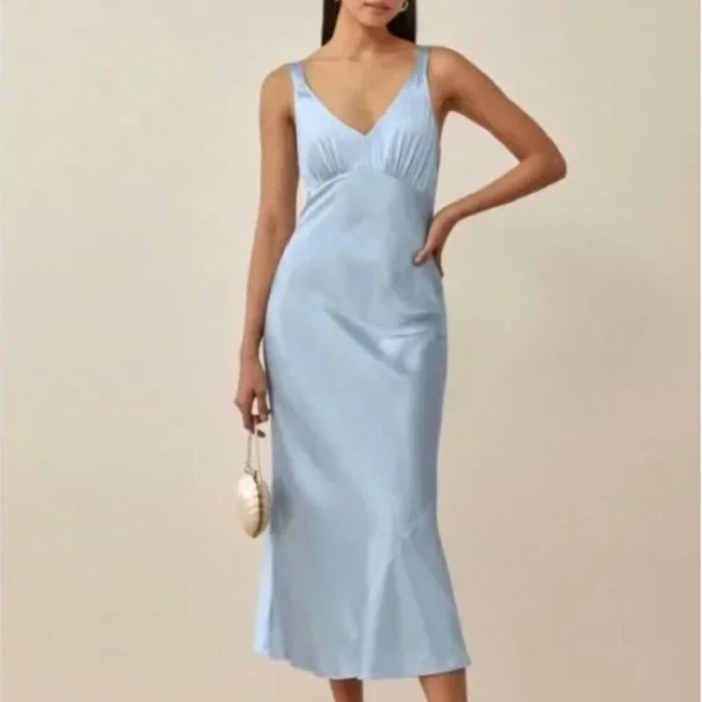 Reformation Daytona Silk Dress in Blue
